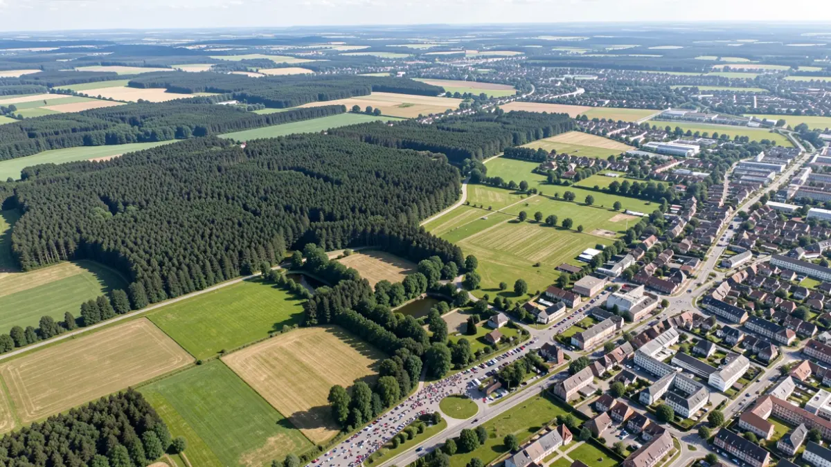 Aerial view of Wallonia, showcasing diverse landscapes and infrastructure with high detail.
