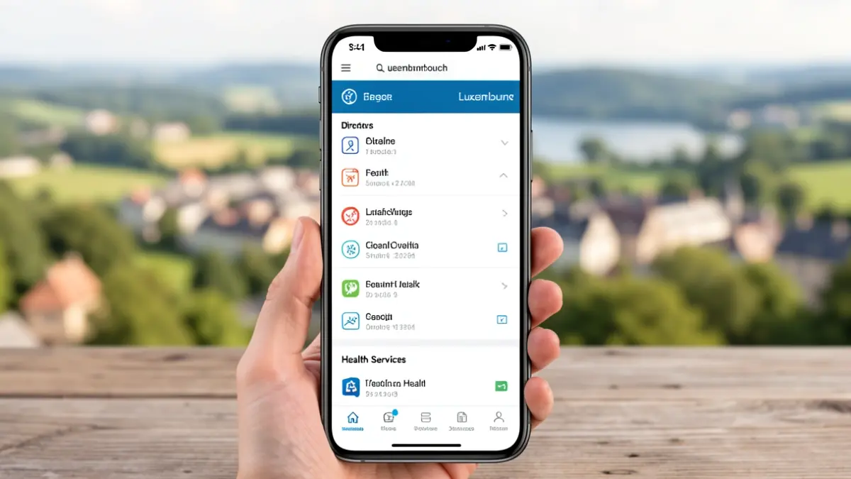 Lureso.be website interface on a smartphone, with a blurred background of the Luxembourg province landscape.