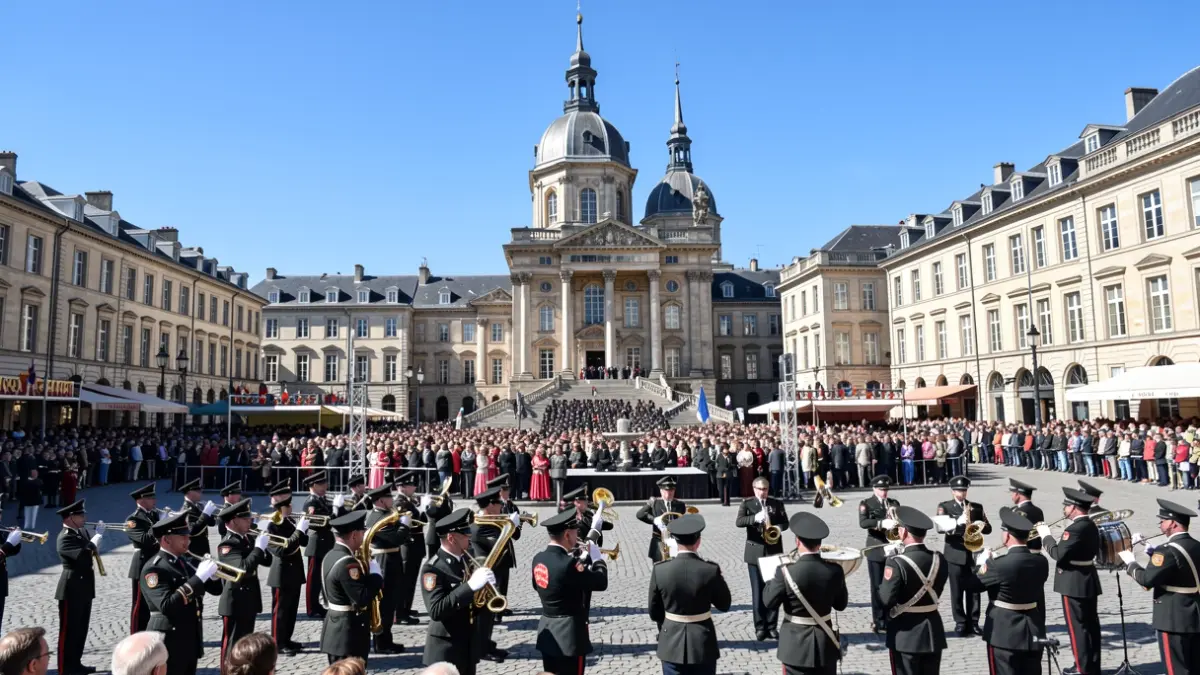 Défilé militaire et musical sur la Grand-Place de Walcourt pour les Fastes de la Base aérienne de Florennes.