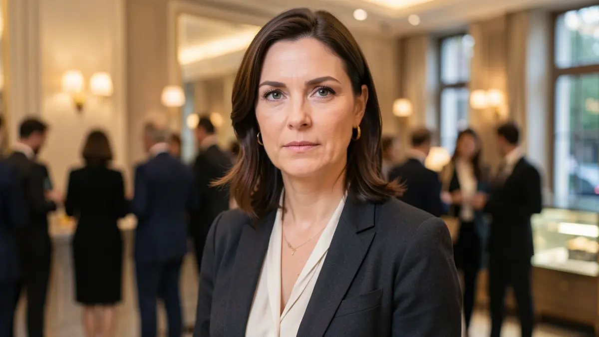 Generic image of a businesswoman in a professional setting, with soft, warm lighting.
