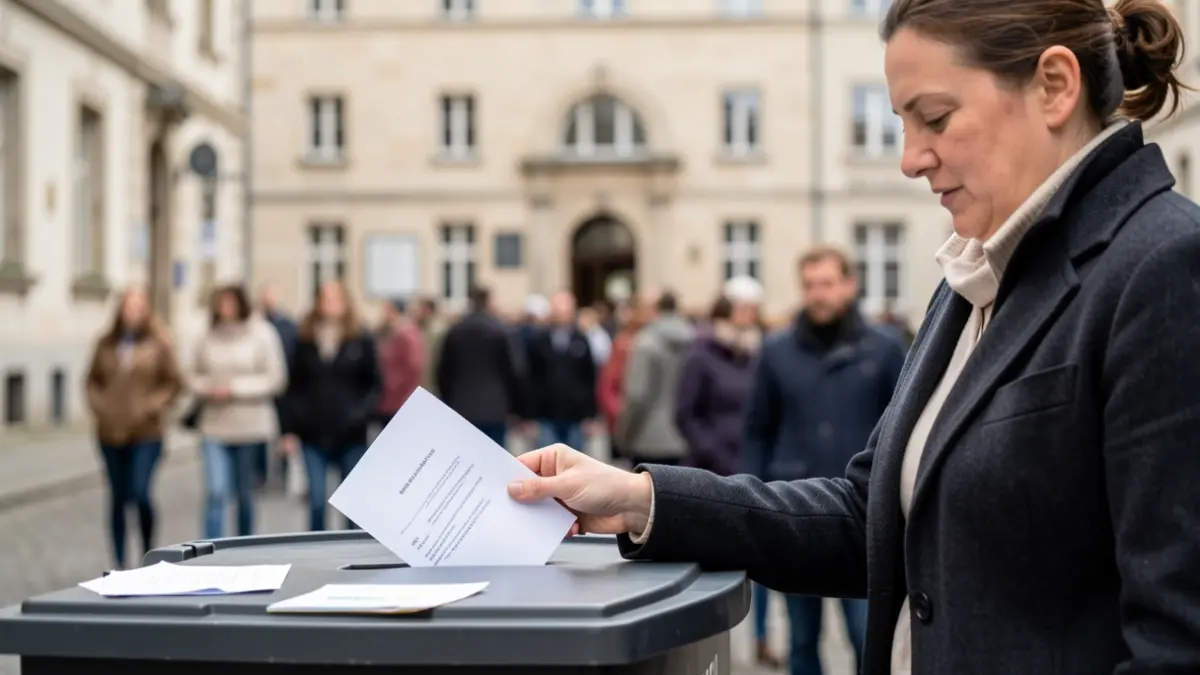 Generic image of a ballot box with a vote inside, in front of a Walloon municipal building facade.