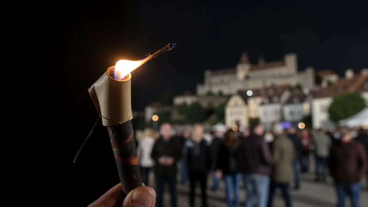 Image d'un pétard allumé, symbole de l'interdiction des feux d'artifice à Arlon.