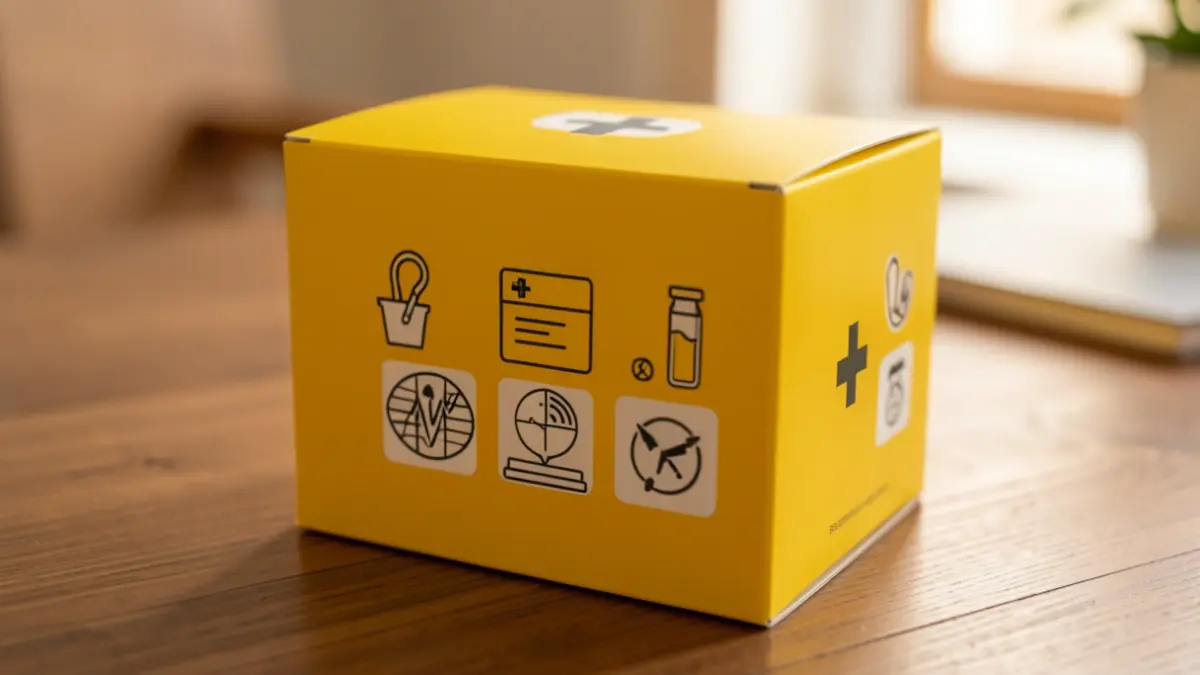Image générique d'une boîte jaune de santé personnelle et médicale.