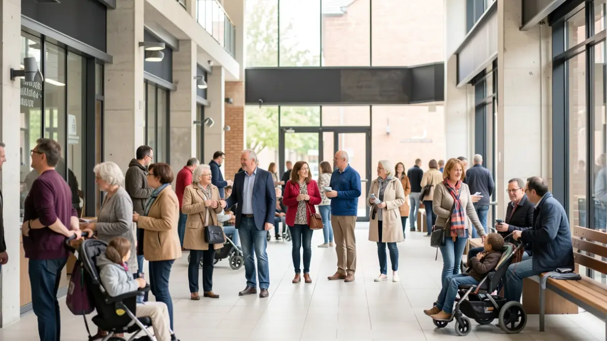 Image générique d'un espace public accessible en Wallonie, montrant des personnes diverses interagissant positivement.