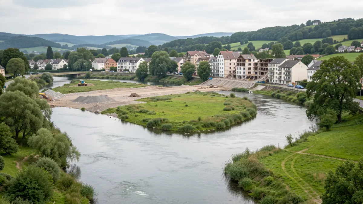 Aménagement de la Vesdre à Chaudfontaine pour redonner de l'espace à la rivière et mieux se protéger des inondations.