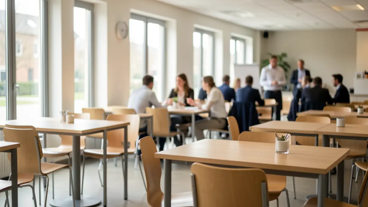 Generic image of a modern cafeteria during a professional networking lunch in Wallonia.
