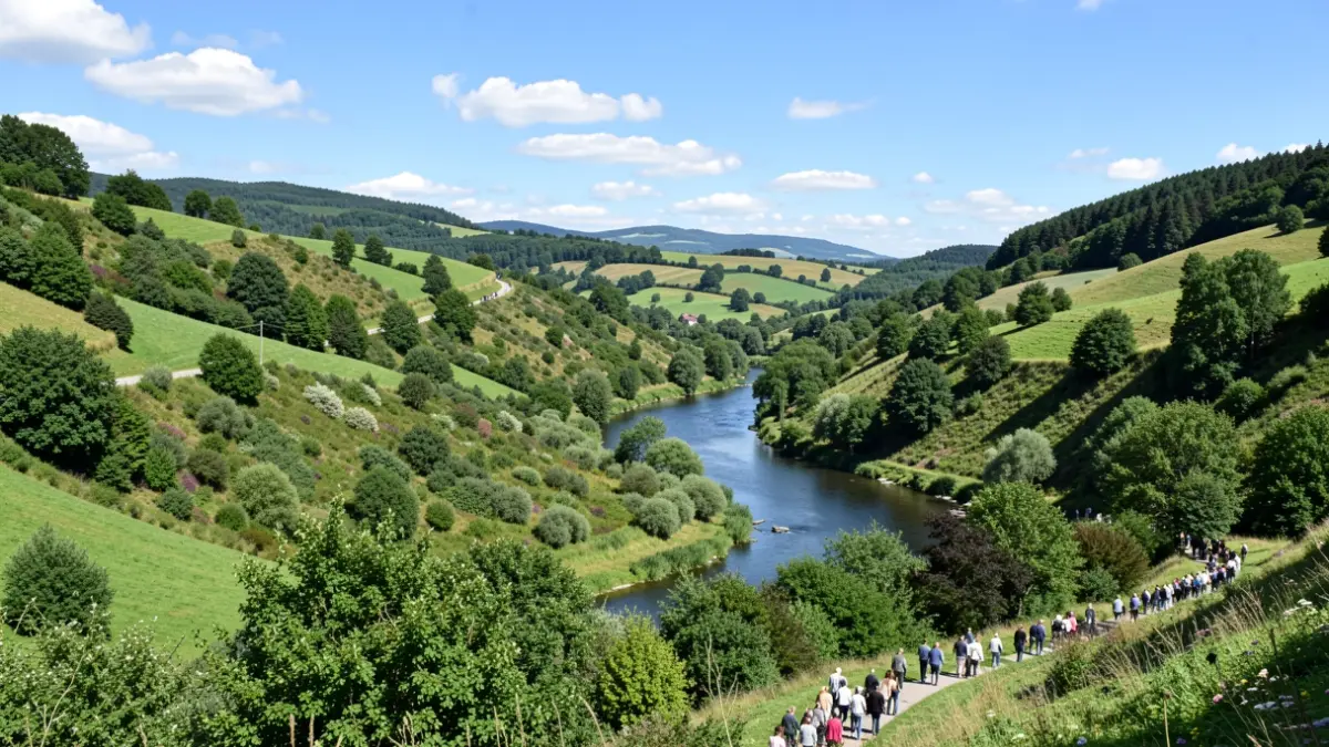Generic image of biodiversity in Wallonia, featuring a green valley and a watercourse.