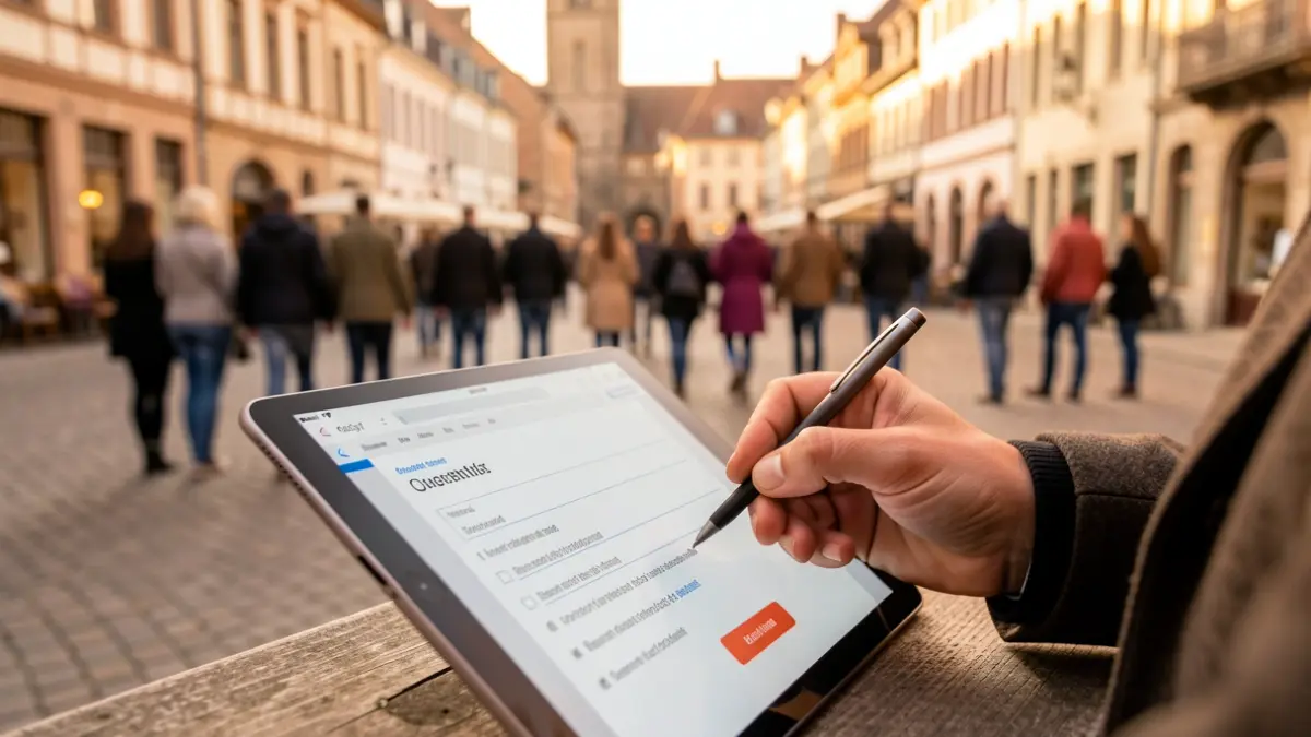Image générique d'une main remplissant un questionnaire sur une tablette.