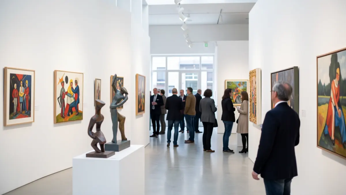 Image générique d'une exposition d'art contemporain dans une galerie lumineuse.