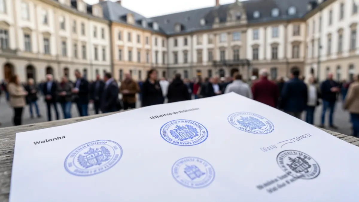 Image générique de documents officiels avec des sceaux et des tampons.
