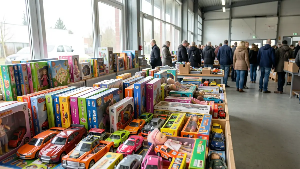 Generic image of a toy collection at a Walloon recycling center, highlighting the toys and the sorting center environment.