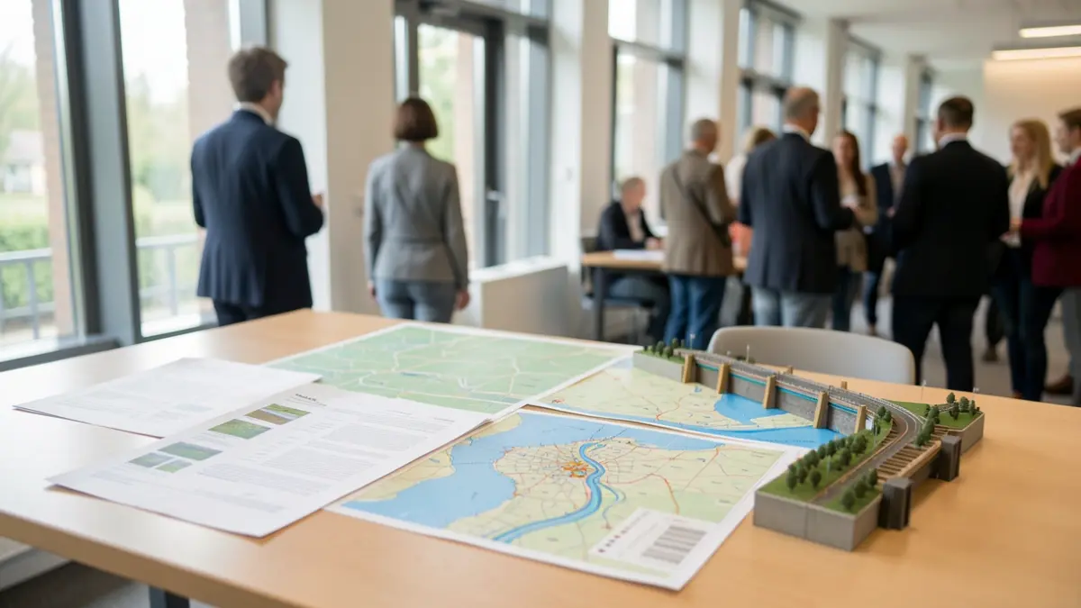 Generic image of documents related to water management and flood barriers in an office setting.