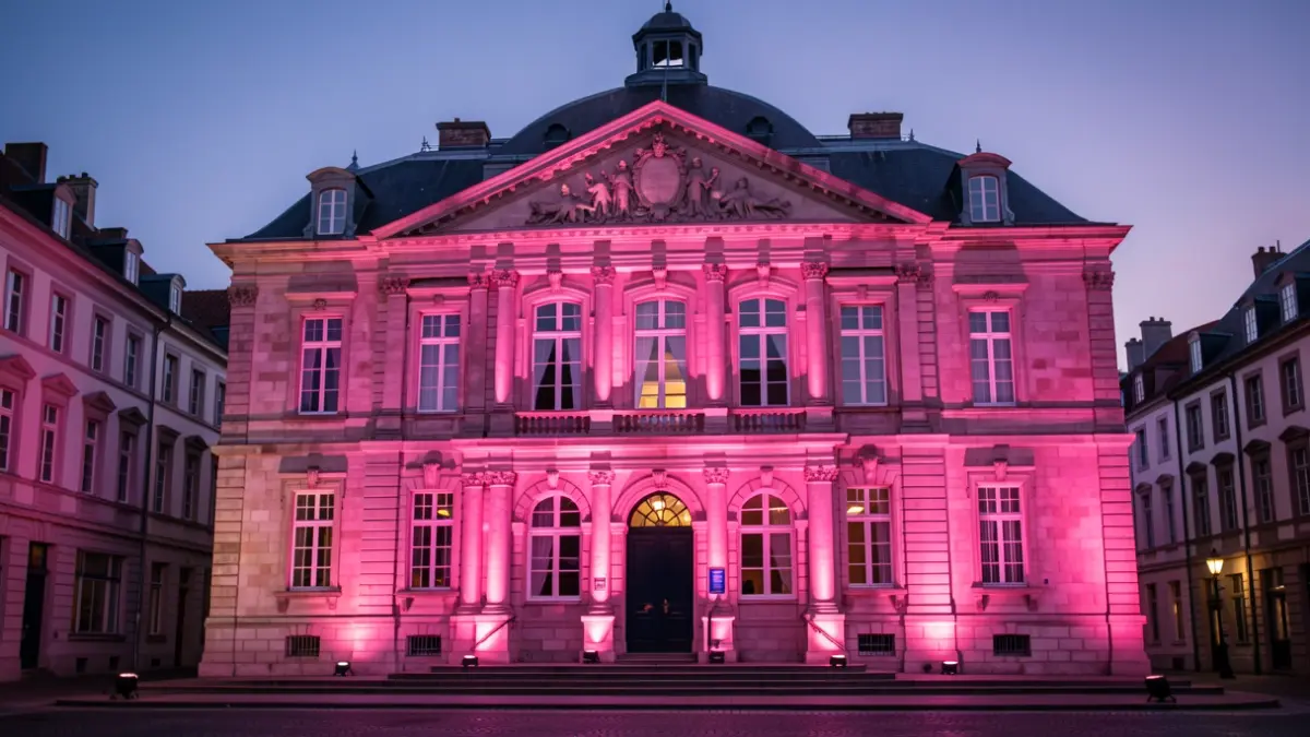 La maison communale de Lasne illuminée en rose pour Octobre Rose.