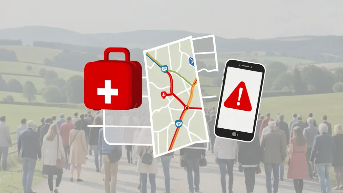 Image générique représentant la préparation aux situations d'urgence en Wallonie, avec des éléments symboliques comme une trousse de secours et une alerte sur un téléphone.