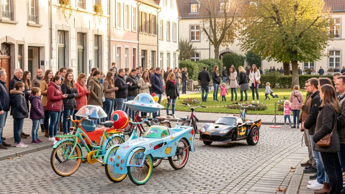 Image générique d'une fête de rue animée avec des vélos décorés et une foule joyeuse.
