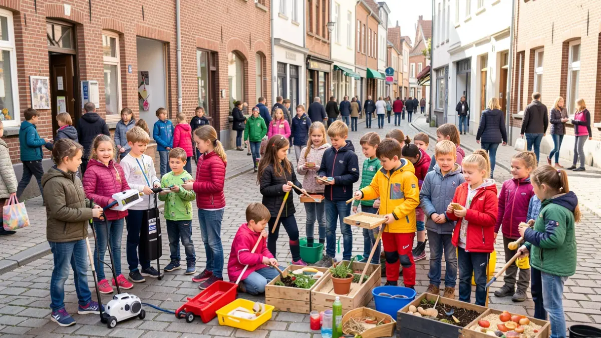 Image générique d'enfants participant à des activités ludiques et éducatives dans un cadre communal belge.