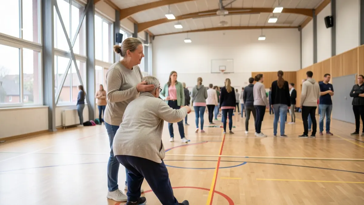 Generic image of a person performing gentle exercises in an adapted sports center in Wallonia.