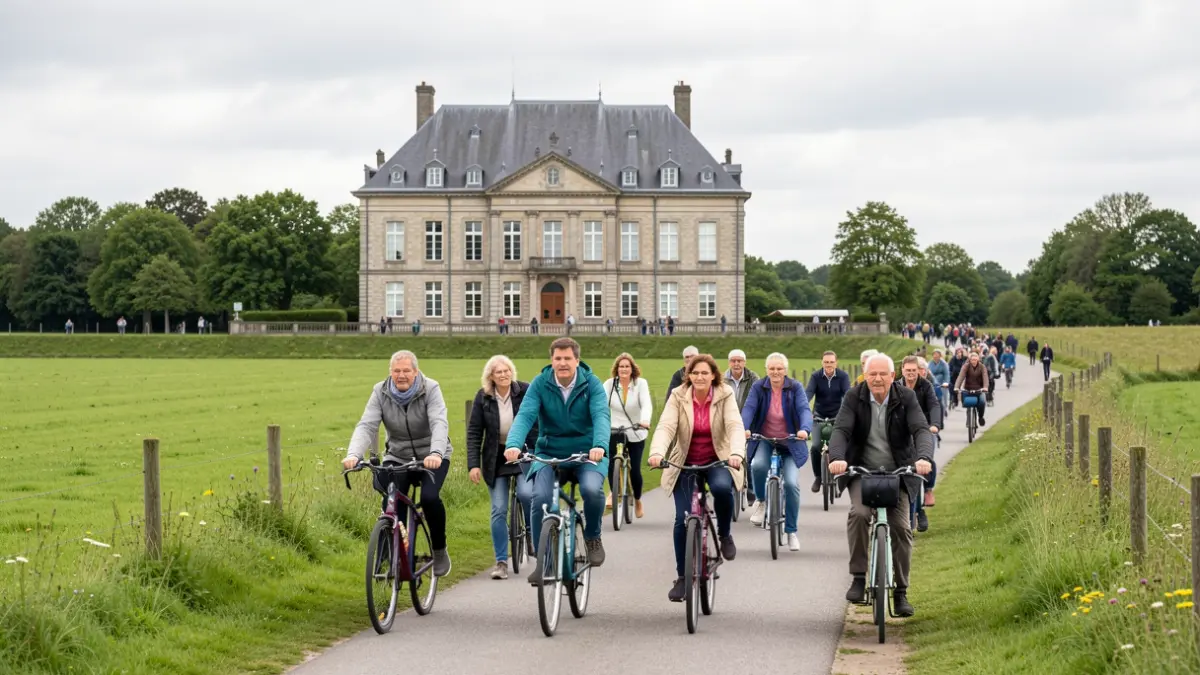 Generic image of the Mobility Week in Villers-la-Ville, showing active citizens and the communal building.