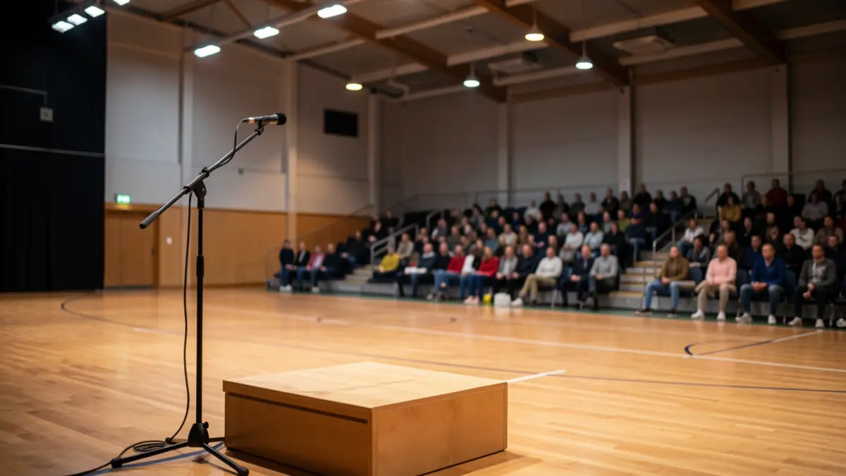 Image générique d'une salle de sport vide en Wallonie, prête pour une cérémonie de remise de prix.